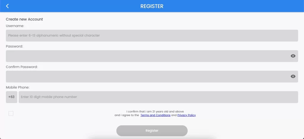 BIGBUNNY registration form highlighting secure and fast account setup